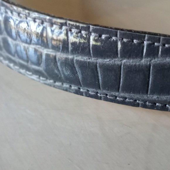 'ANNE KLEIN' Mid Grey Patent Leather Belt Size S Faux Reptile - Picture 5 of 9